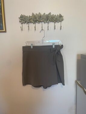 Classic Taupe Mini Wrap Skort with Side Tie